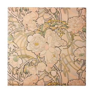 Klassiek Art Nouveau Pioenentuin Patroon van Mucha Tegeltje