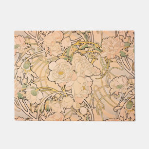 Klassiek Art Nouveau Pioenentuinpatroon van Mucha Deurmat