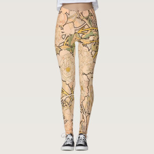 Klassiek Art Nouveau Pioenentuinpatroon van Mucha Leggings