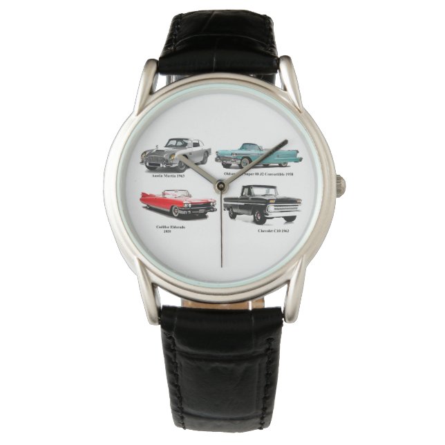 Klassiek auto afbeelding Crown-Protector-Zwart-Lea Horloge (Voorkant)