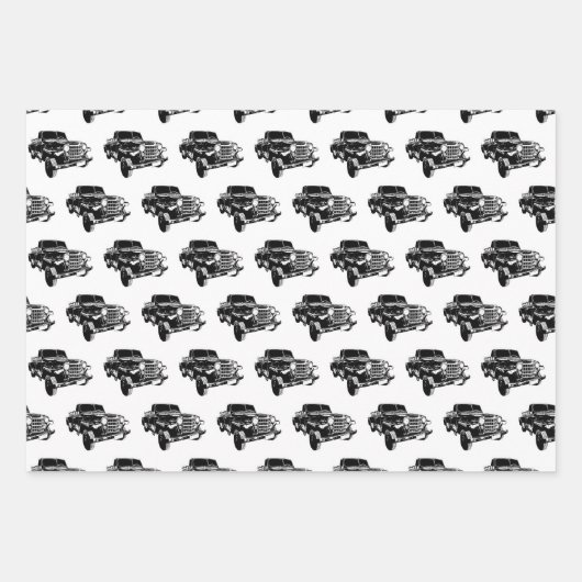 Klassiek auto grafisch motief patroon inpakpapier vel (Voorkant)