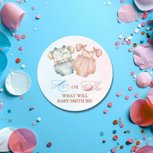 Klassiek babyoutfit hij of zij geslacht onthulling ronde sticker