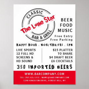 Klassiek Bar & Grill-logo, reclame voor pub/brouwe Poster