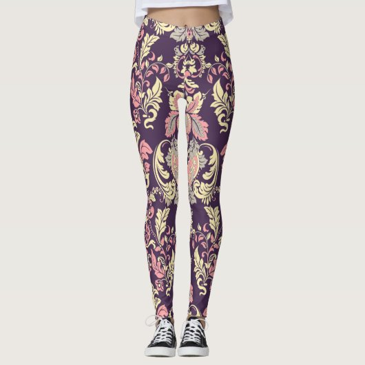 Klassiek barok,  bloemetjesbehang. leggings (Voorkant)