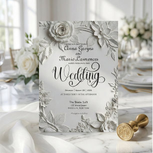 Klassiek Barok Witte Roos Versierd Formeel Kaart