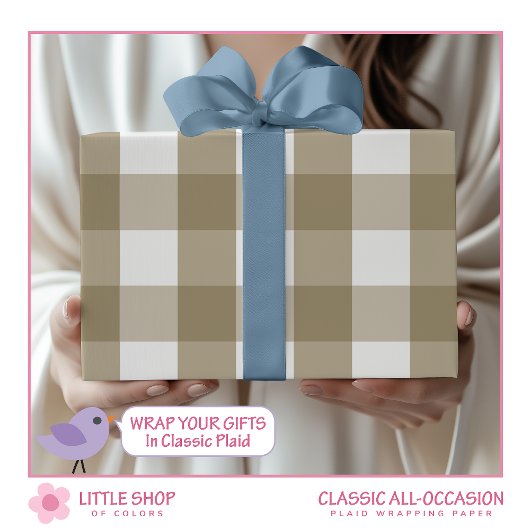 Klassiek Beige Buffelgeruit Cadeaupapier