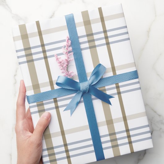 Klassiek Beige en blauw geruite patroon Cadeaupapier