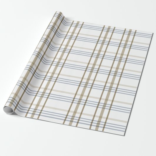 Klassiek Beige en blauw geruite patroon Cadeaupapier (Uitgerold)