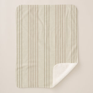 Klassiek Beige Neutraal Ticking Streeppatroon Sherpa Deken