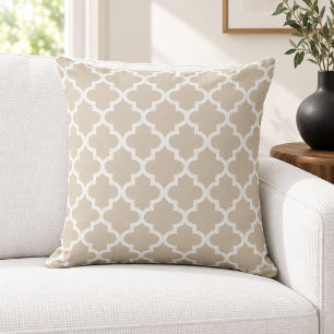 Klassiek Beige Witte Quatrefoil Traliewerk Kussen