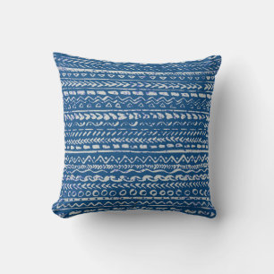 Klassiek Blauw Aquarel Tribal Patroon Kussen