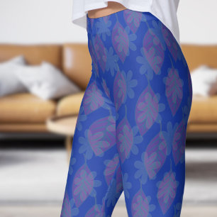 Klassiek Blauw Blauw Blauw Blad en Petal Patroon Leggings