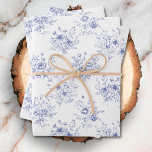 Klassiek blauw bloemenpatroon Frans blauw toile Inpakpapier Vel
