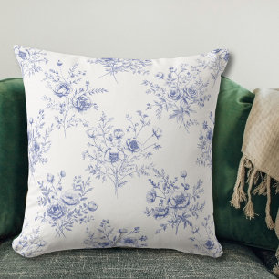 Klassiek blauw bloemenpatroon Frans blauw toile Kussen