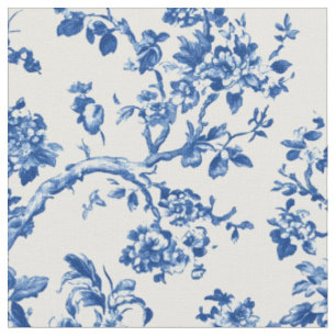 Klassiek Blauw Bloemmotief Toile Stof