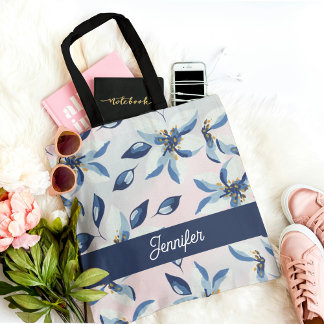 Klassiek Blauw Bloemmotief Trend Draagtas