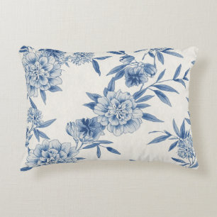 Klassiek Blauw Bloemmotief Waterverf Patroon Wit Accent Kussen