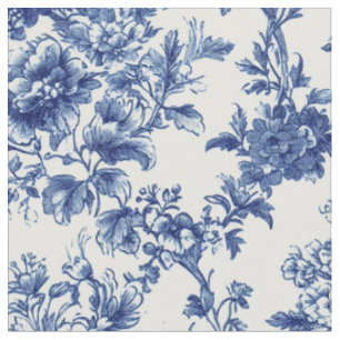 Klassiek Blauw Botanisch Bloemmotief Toile Stof