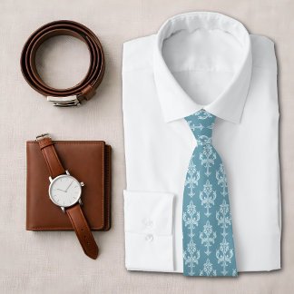 Klassiek Blauw Damast Victoriaans Sierpatroon Stropdas