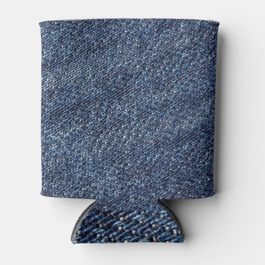 Klassiek blauw: denim achtergrond blikjeskoeler (Voorkant)