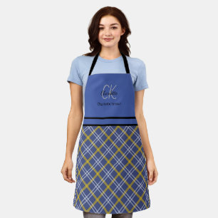 Klassiek blauw en geel monogram afgespeeld schort