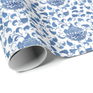 Klassiek blauw en wit Antiek inktpatroon Cadeaupapier