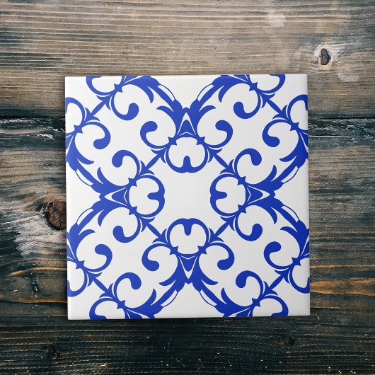 Klassiek blauw en wit Azulejo Damask Pattern Tegeltje