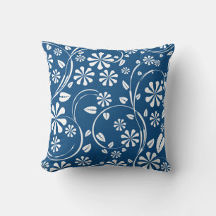 Klassiek blauw en wit bloempatroon kussen