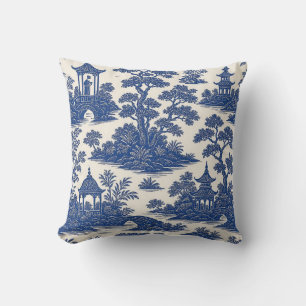 Klassiek blauw en wit chinoiserie toile patroon kussen