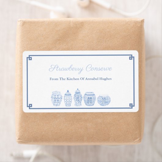 Klassiek blauw en wit conserverings- of Jam-etiket Etiket (Insitu)