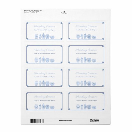 Klassiek blauw en wit conserverings- of Jam-etiket Etiket (Full Sheet)