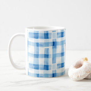 Klassiek blauw en wit geruit gingham patroon koffiemok