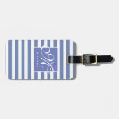 Klassiek Blauw en Wit Gestreept - Script Monogram Bagagelabel (Voorkant horizontaal)