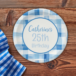 Klassiek blauw en wit Gingham geruit patroon Papieren Bordje