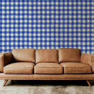 Klassiek blauw en wit Hand-getrokken geruite gerui Behang