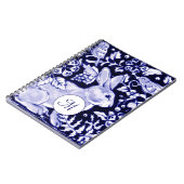 Klassiek blauw en wit konijn en vogelvrij monogram notitieboek (Linkerzijde)