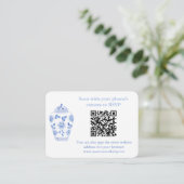 Klassiek blauw en wit QR Code Vrijgezellenfeest RS Informatiekaartje (Staand voorkant)
