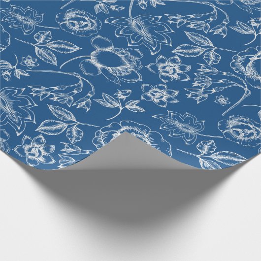 Klassiek blauw en wit vezel-omslagpapier cadeaupapier (Hoek)