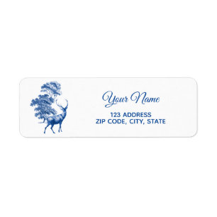 Klassiek blauw Frans Toile Deer in Forest Label