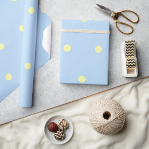 Klassiek Blauw & Geel Stippenpatroon Cadeaupapier