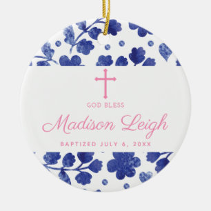 Klassiek blauw, gepersonaliseerd meisje keramisch ornament