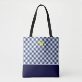 Klassiek blauw Gingham Monogram Draagtas (Voorkant)
