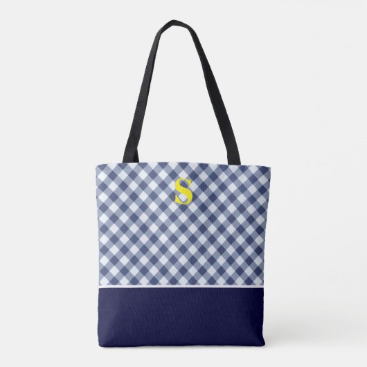 Klassiek blauw Gingham Monogram Draagtas (Achterkant)