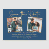 Klassiek blauw goud 2 Foto sparen de Datum Magnet (Voorkant)