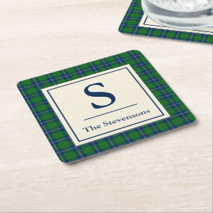 Klassiek Blauw Groen Tartan Schotland Geruit Geper Vierkante Kartonnen Onderzetter