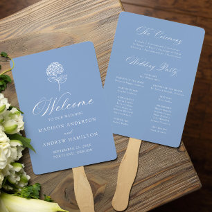 Klassiek Blauw Hydrangea Huwelijksprogramma Handwaaier