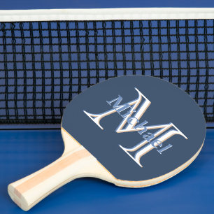 Klassiek blauw I aangepast driekleurenmonogram en Tafeltennisbatje