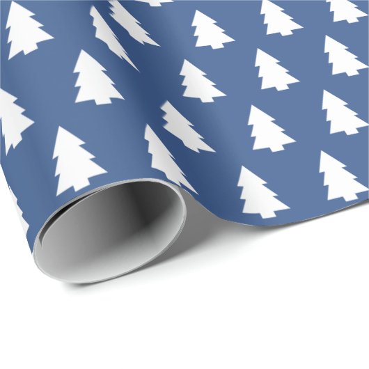 Klassiek blauw kerstboompatroon cadeaupapier (Rol Hoek)