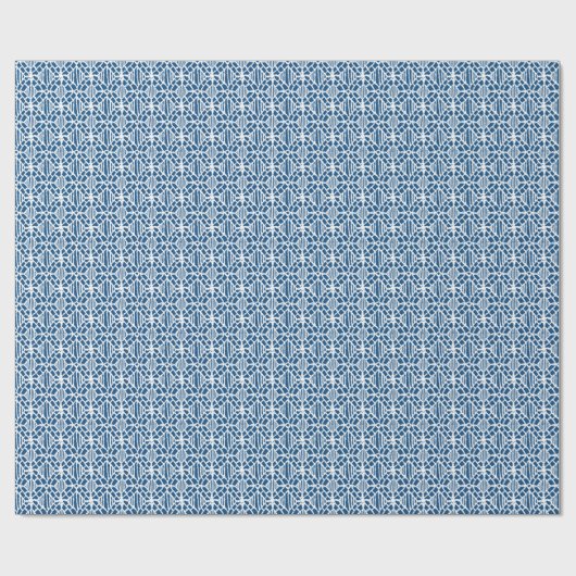 Klassiek blauw met wit haakpatroon cadeaupapier (Vlak)