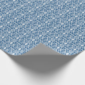 Klassiek blauw met wit haakpatroon cadeaupapier (Hoek)